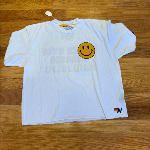 Aviator Nation White Smiley Face T-Shirt - Picture 1 of 3